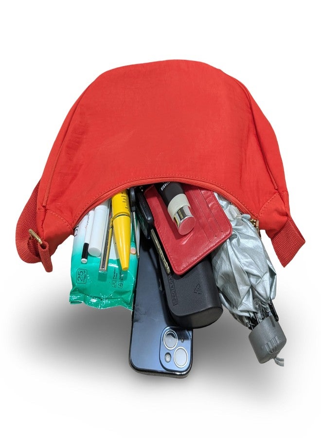 GLOSSY Halfmoon Nylon Crossbody Sling Bag, Orange colour, Spacious Main Compartment, Adjustable Strap, 33x19x10 cm, for Casual Office Travel use - Image 3